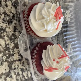 two red velvet cupcakes
