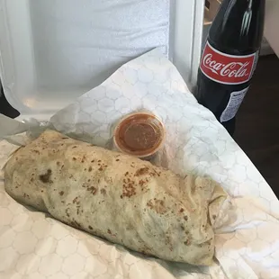 Burrito and Glass bottle Coca-Cola