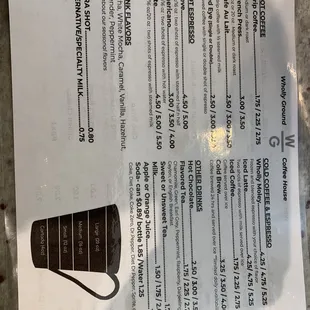 a menu for a restaurant
