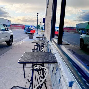 tables and chairs outside a restaurant