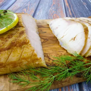 Hand sliced smoked sturgeon from Acme Seafood in Brooklyn, NY.
