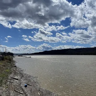 View of Ohio River across the street - running high on this day!