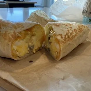 Ultimate burrito, egg, cheese, sausage and gravy