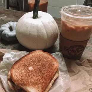 The Turkey Pesto sandwich with a 20oz Iced Latte.