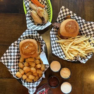 three baskets of food