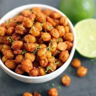 a bowl of roasted chickpeas