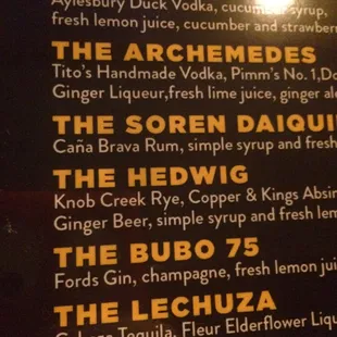 Some of the signature cocktails offered