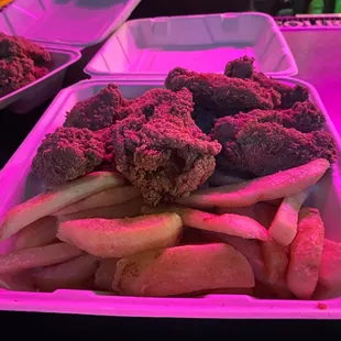 Deep fried chicken with fires