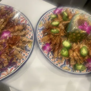 two plates of food on a table