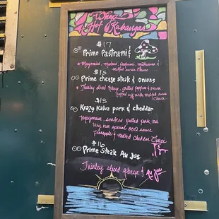 a menu on the side of a truck