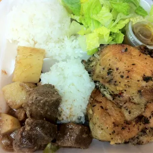 Combo plate $7.50 (herb chicken &amp; pork adobo)