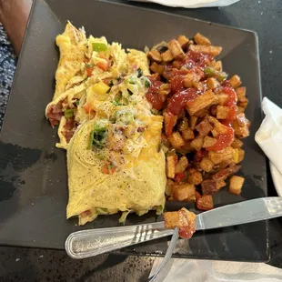 Omelette with bacon and peppers. This was tasty.