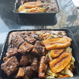 Oxtail plate with rice &amp; peas, plantains &amp; cabbage 10/10 so good!