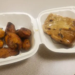 Fried plantains and bread pudding