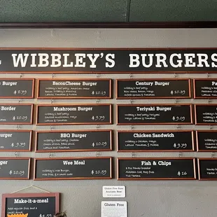 Menu burgers