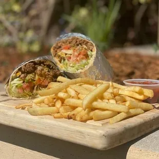 Seasoned ground beef taco wrap.