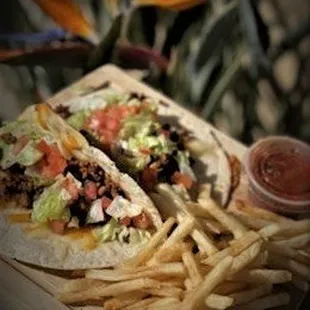 Seasoned ground beef tacos with homemade salsa