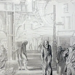 Reginald Marsh; The Bowery; 1952-53; ink
