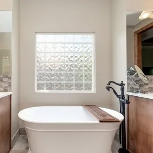 a bathtub in a bathroom