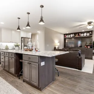 the kitchen and living room