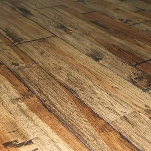 Hand Scraped &amp; Hand Beveled 4" Hickory floor hand crafted into a varying width floor by WWFS.