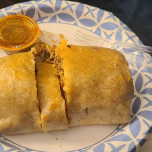 Excellent Carnitas Burrito stuffed with pork. Great value for $9.