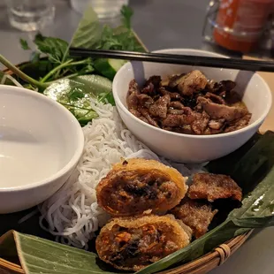 Obama Noodles: Vermicelli, grilled pork, fried pork, egg roll, fish sauce