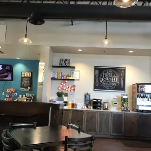 Drink Condiment station at Wicked Hangry Have assortment of board games if you want to play and eat.