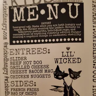 a menu for kids'menu