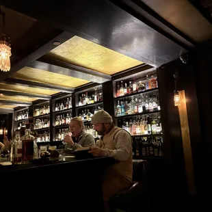 Beautiful displays of bottles from all over the world. Many types of absinthe for example