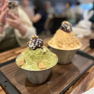 two desserts on a tray