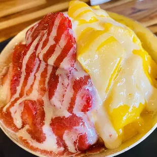 Half and half fruit shaved ice