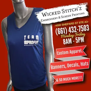 Let us put together a special look for your team, company, or event that will make you stand out from the competition.!!!!!