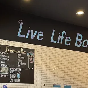 Menu (the printed menu has more options)