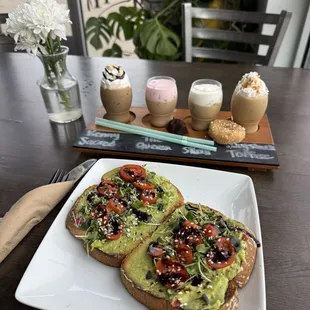 Avocado toast and coffee flight
