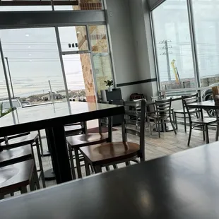 tables and chairs in a restaurant