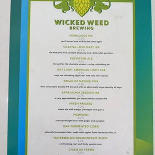 Wicked Weed beer list at CLT