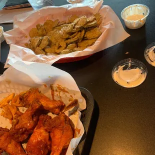 Spicy pepper wings   Fried pickles