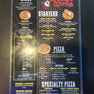 a menu for a pizza restaurant