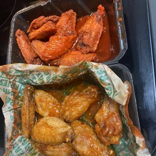 Wings and burnt fries