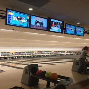 The distance of each bowling lane for good for big parties and league bowlers