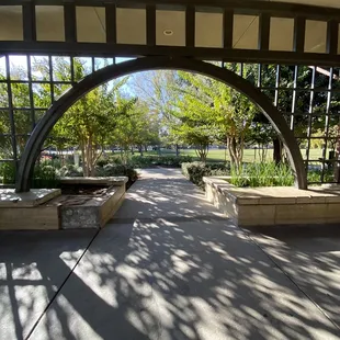 Inside shade structure looking out towards field
