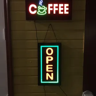 Coffee, teas, oatmeal, bagels, and muffins!