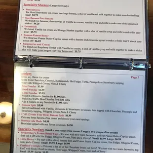 Menu of Floats and Sundays