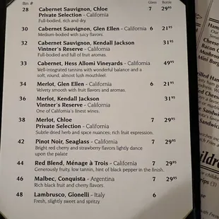 wine menu
