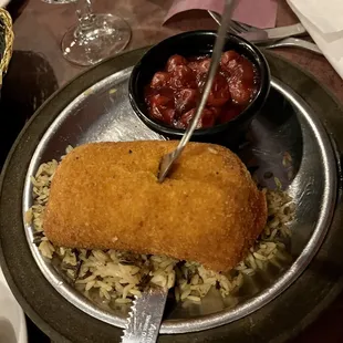 My FAVORITE Chicken Kiev with wild rice and candied cherries (cranberries?)