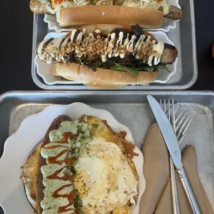 Chorizo Rojo with fried egg and hot sauce (bottom)