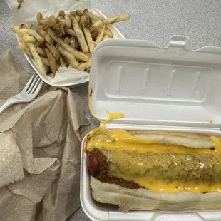 Chillie cheese dog Gravy fries