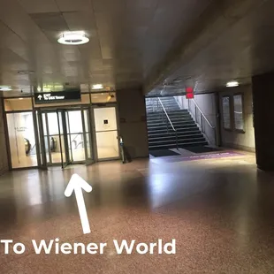 From the Steel Plaza T station, the US Steel Tower access takes you to Wiener World.