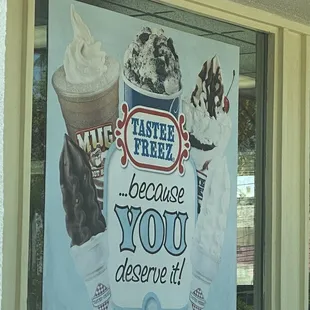 a sign in a store window